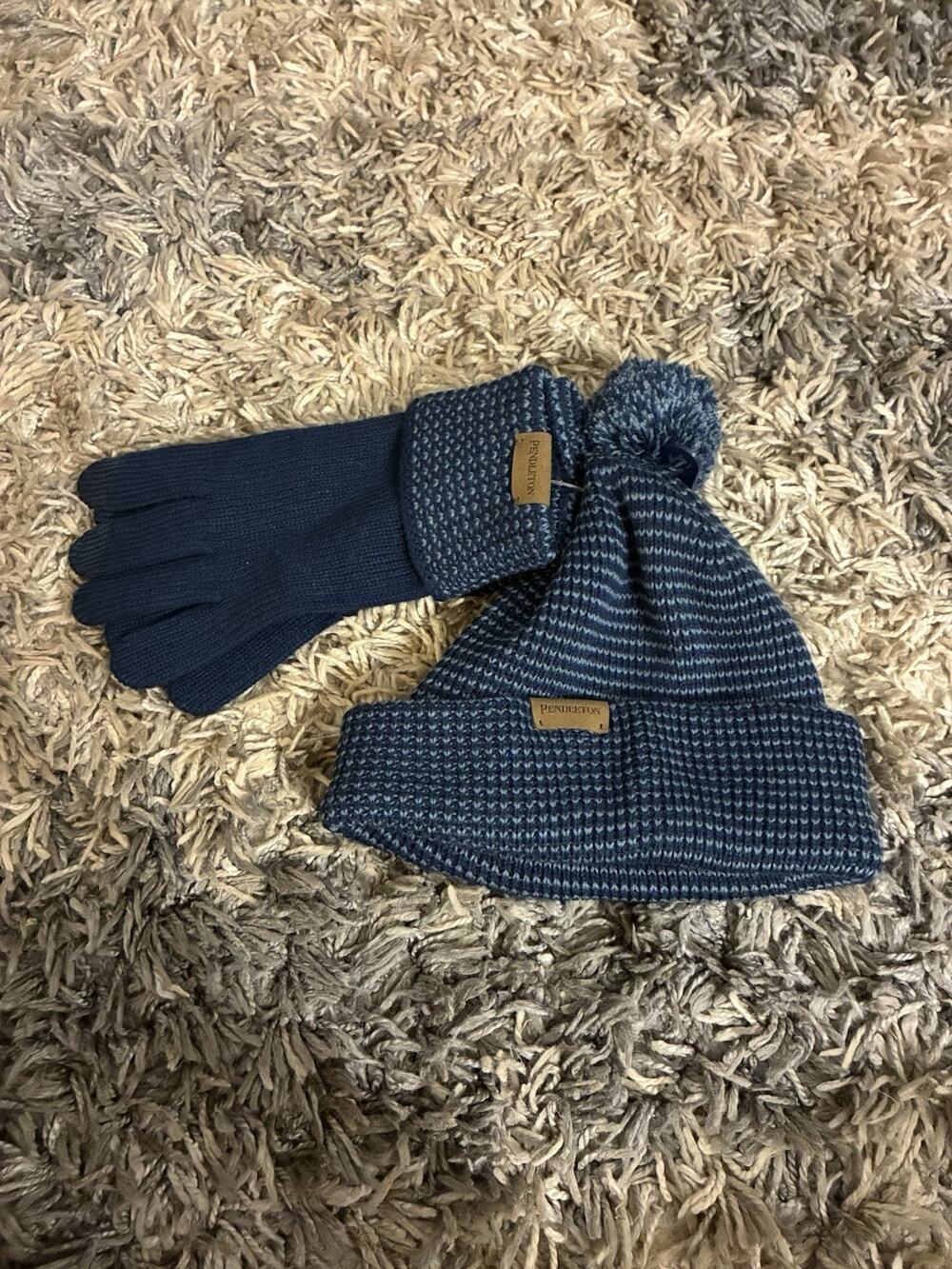 Pendleton Navy Knit Pom Beanie and Touchscreen Glove Set